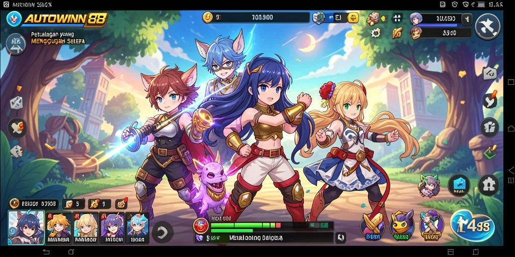 Screenshot AUTOWIN88 menampilkan pertarungan seru dengan karakter Anime.