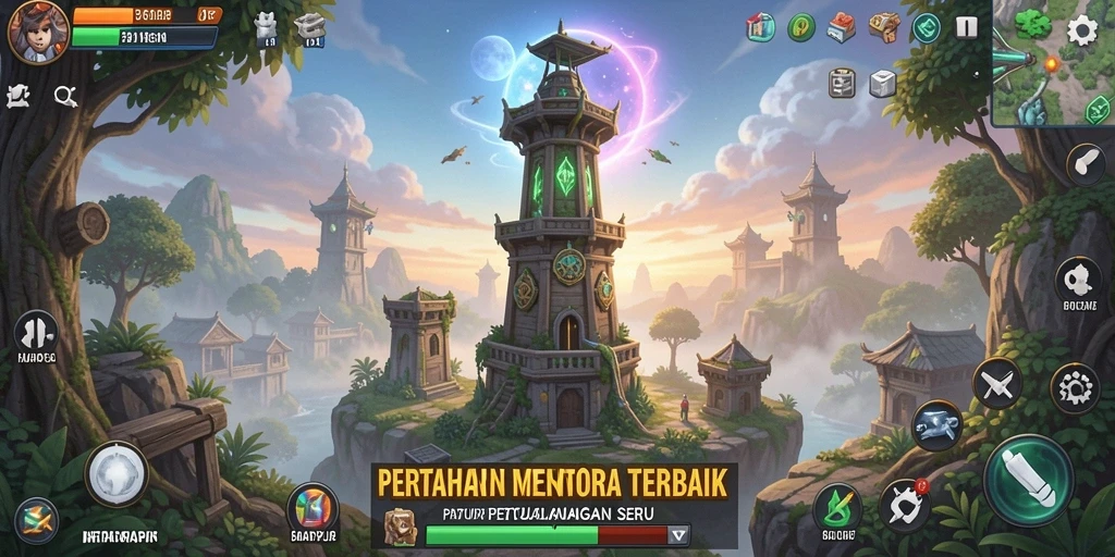 Tampilan screenshot gameplay Tower Defense yang mendebarkan.