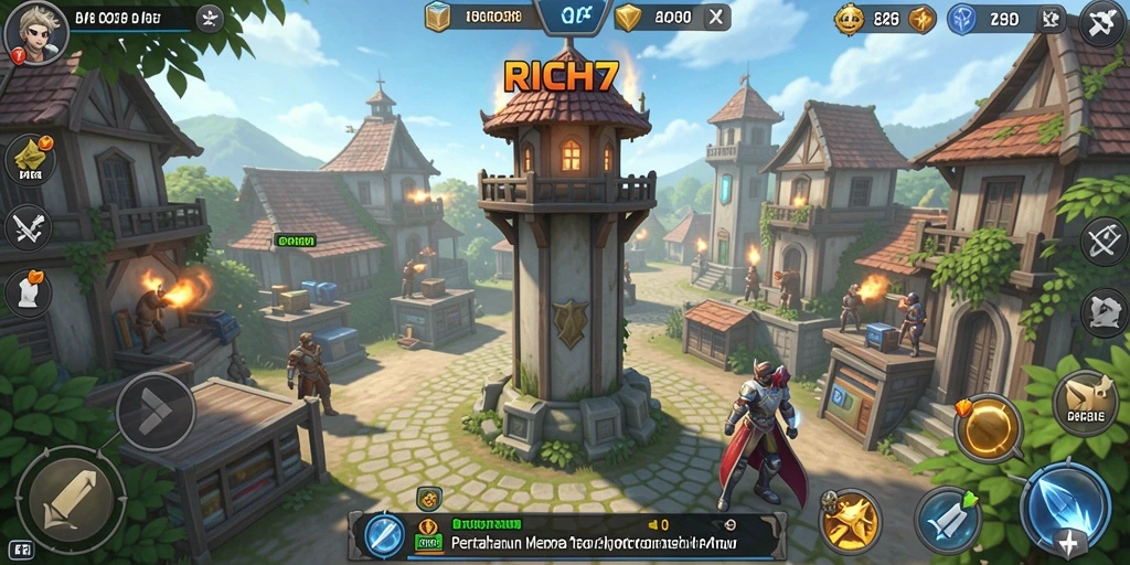 Gameplay seru di RICH7 dengan menara yang unik.