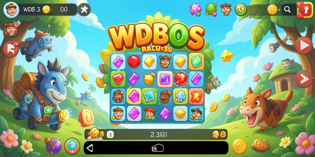 Screenshot WDBOS menampilkan gameplay Match-3 yang seru dan penuh warna.